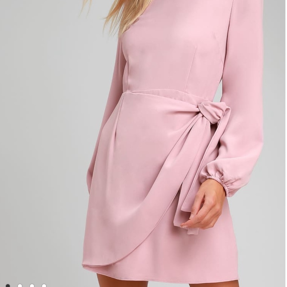 Lulus believe it or knot rose pink long sleeve tie front skater dress size med